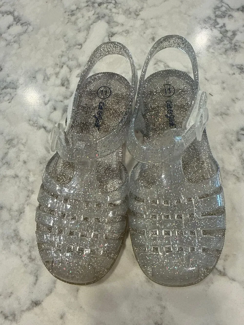Cat & Jack Girls Jelly Sandals Size 11 Silver Glitter Sparkle Buckle